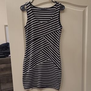 Soprano Black and White Striped Mini Dress